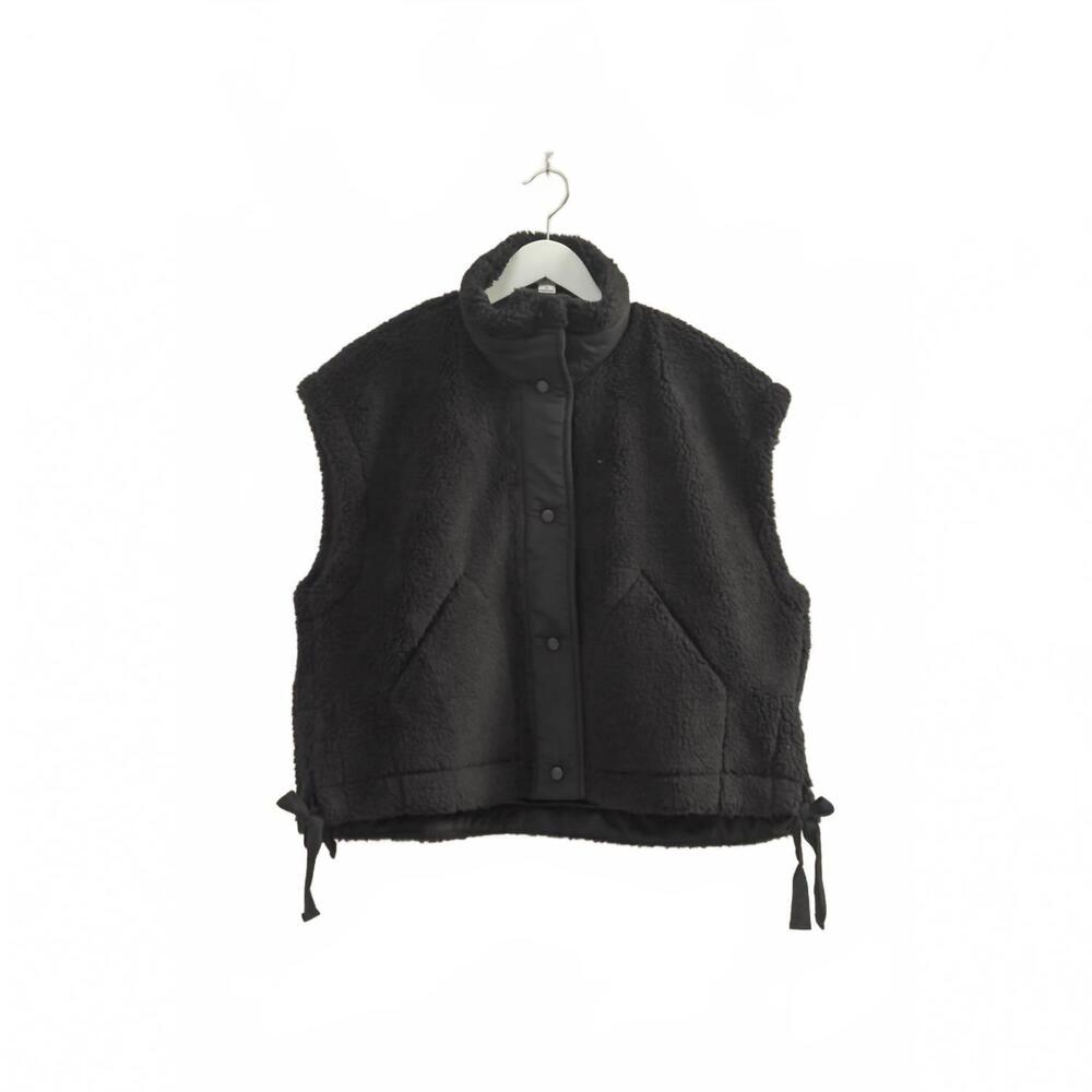 NEW HYFVE women's cozy sherpa vest jacket with tie-up side details in black